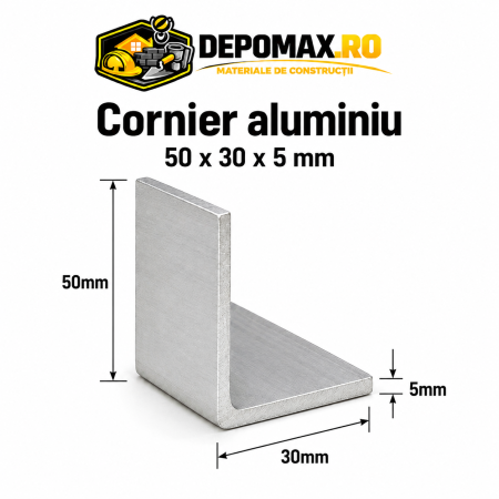 Cornier aluminiu 50 x 30 x 5 mm, 6 metri (EN AW-6060)